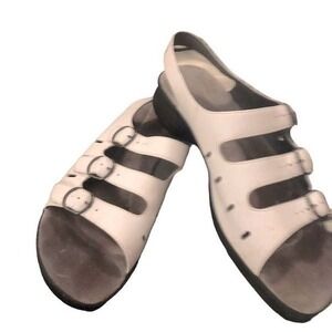 Clarks Springers White Leather Buckle Strap Slingback Sandals